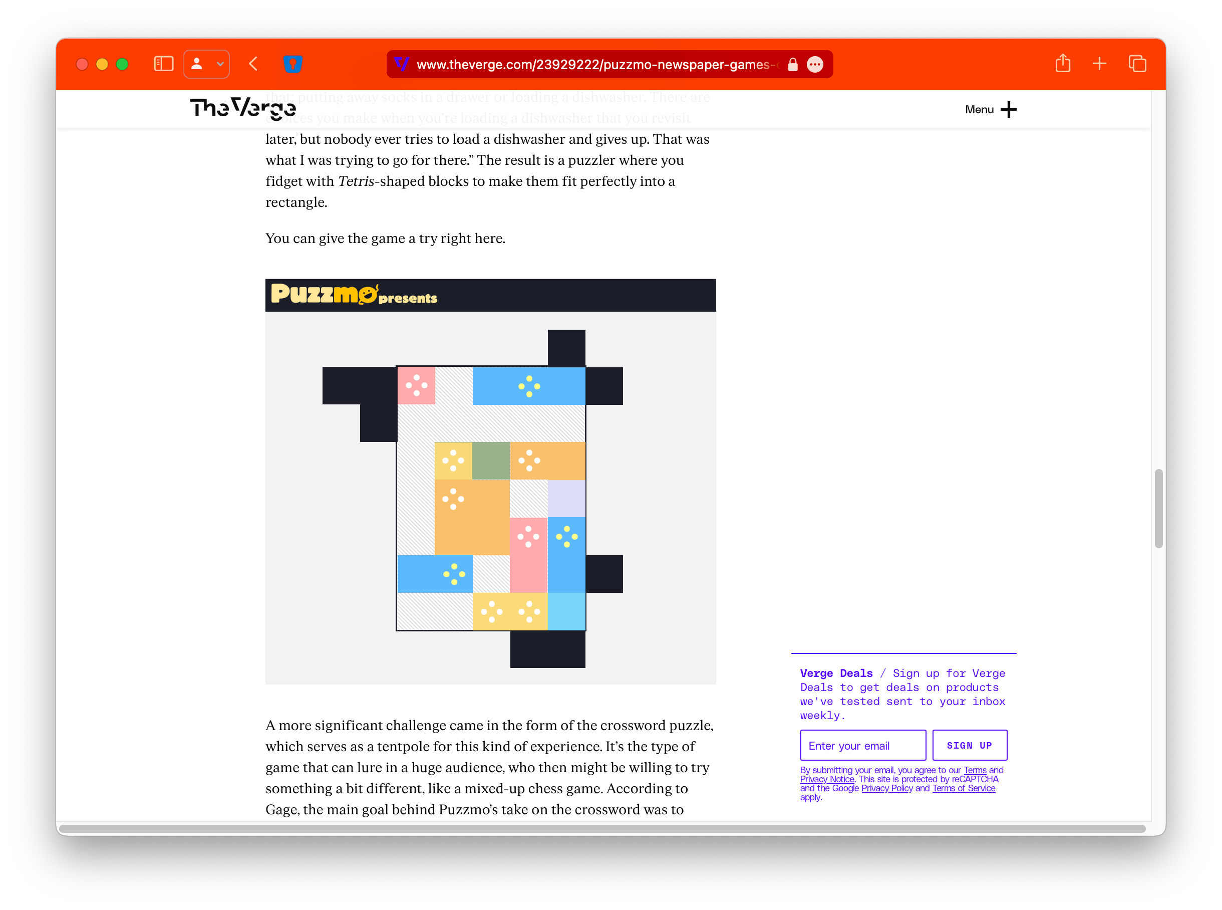 The Verge embedding Puzzmo