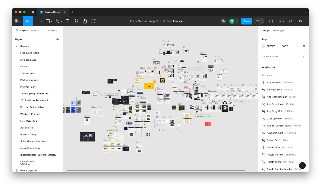 A picture of the main Puzzmo figma file